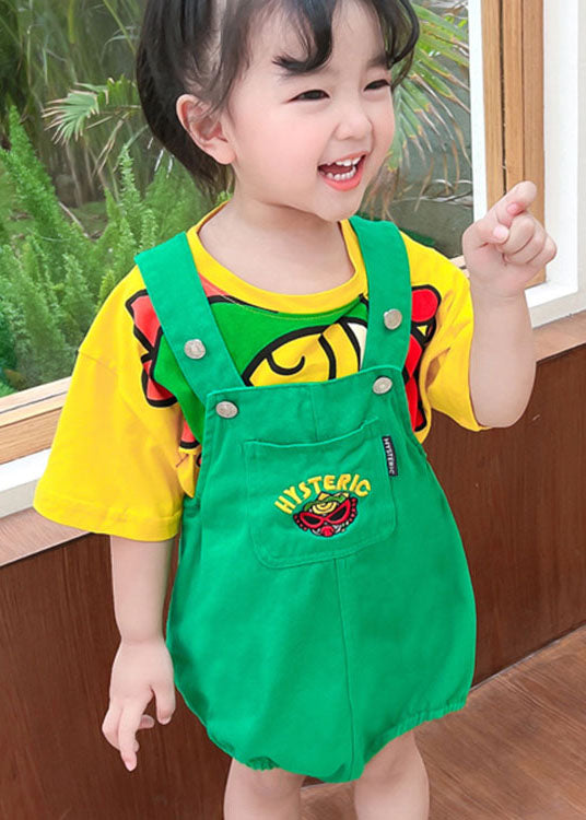 Unique Green Cartoon Patchwork Cotton Baby Girls Two Pieces Set Summer LY5521 - fabuloryshop