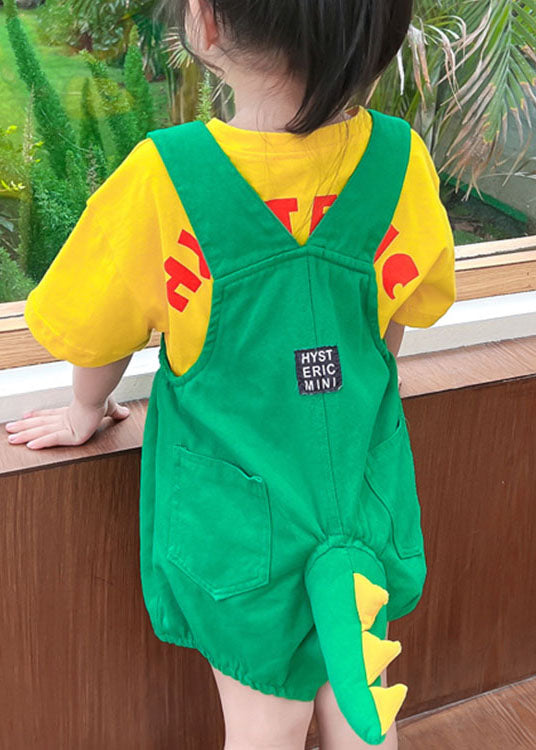 Unique Green Cartoon Patchwork Cotton Baby Girls Two Pieces Set Summer LY5521 - fabuloryshop