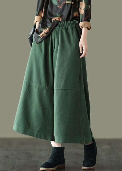 Unique Green Elastic Waist Patchwork Cotton Wide Leg Pants Spring TG1047 - fabuloryshop