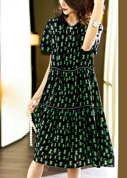 Unique Green Hooded Print Patchwork Chiffon Dresses Summer LY3829 - fabuloryshop