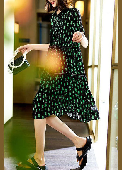 Unique Green Hooded Print Patchwork Chiffon Dresses Summer LY3829 - fabuloryshop