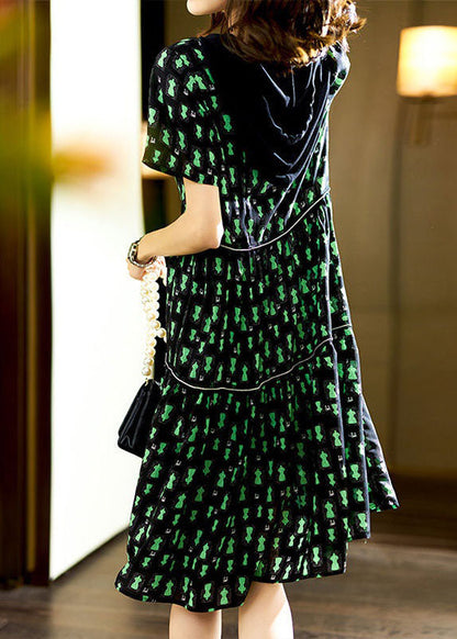 Unique Green Hooded Print Patchwork Chiffon Dresses Summer LY3829 - fabuloryshop