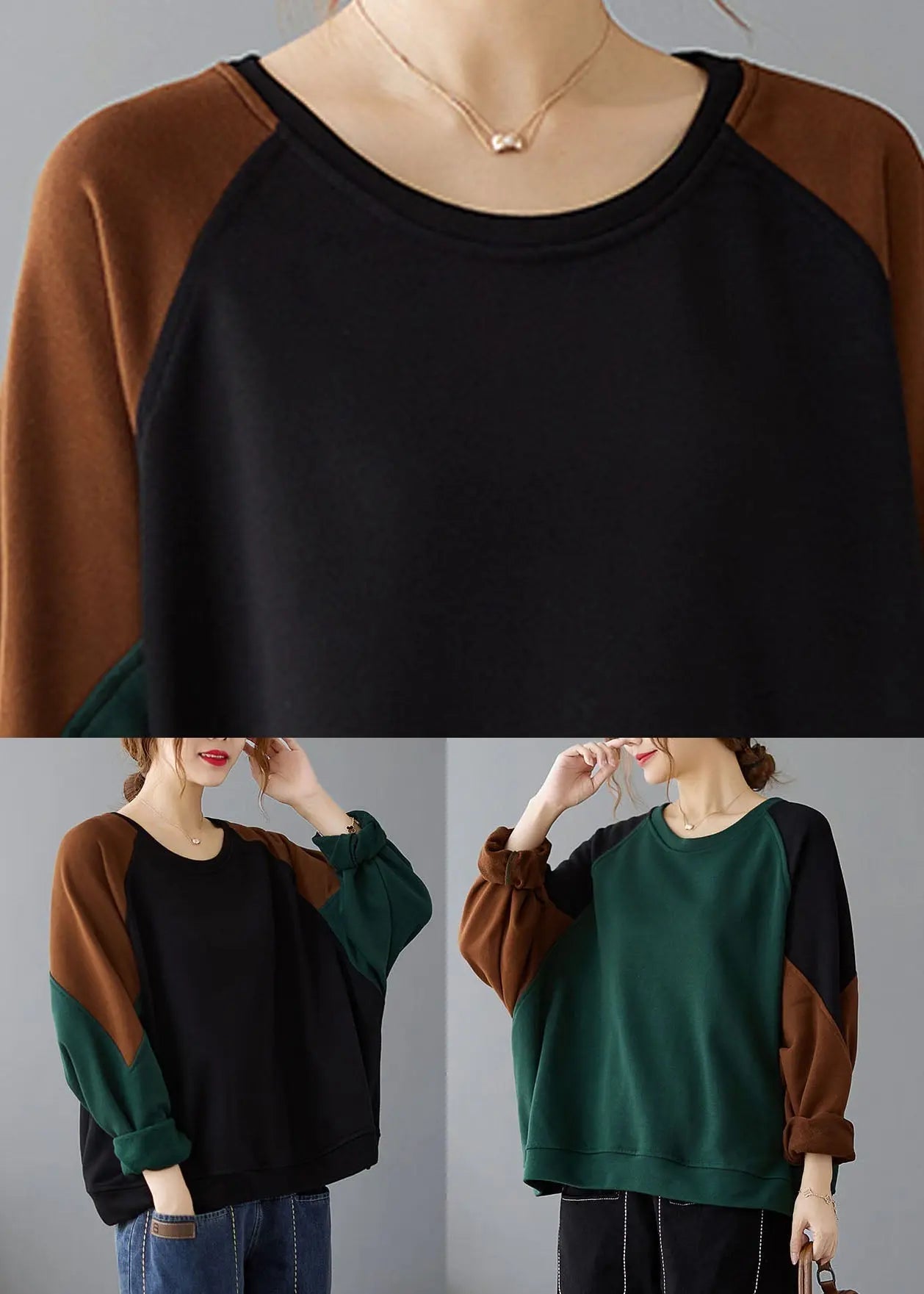 Unique Green O-Neck Thick Sweatshirts Fall Ada Fashion