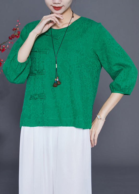 Unique Green Oversized Chinese Button Cotton Shirt Bracelet Sleeve LY3666