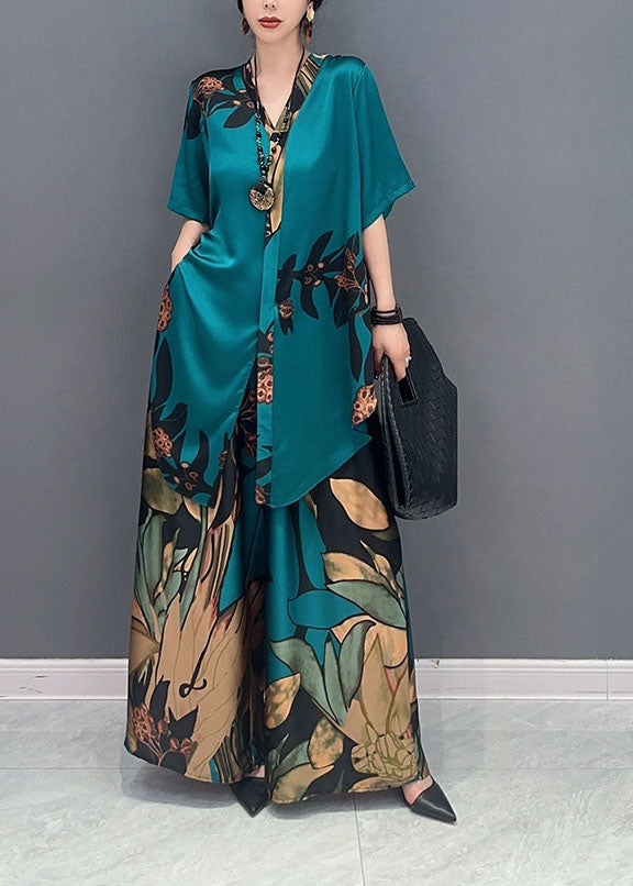 Unique Green Oversized Print Chiffon Women Sets 2 Pieces Summer LY1599 - fabuloryshop