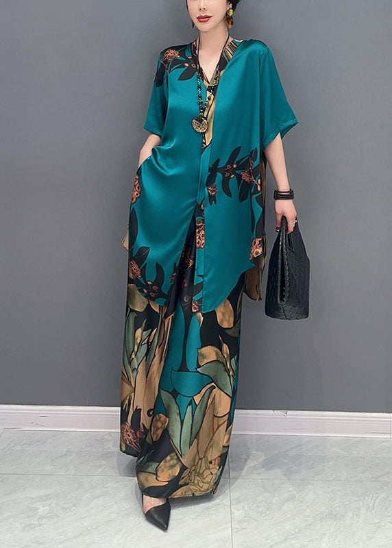 Unique Green Oversized Print Chiffon Women Sets 2 Pieces Summer LY1599 - fabuloryshop