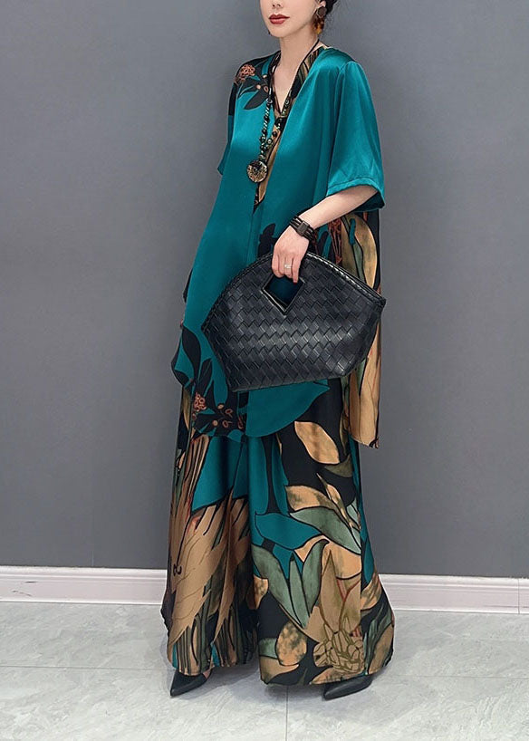 Unique Green Oversized Print Chiffon Women Sets 2 Pieces Summer LY1599 - fabuloryshop