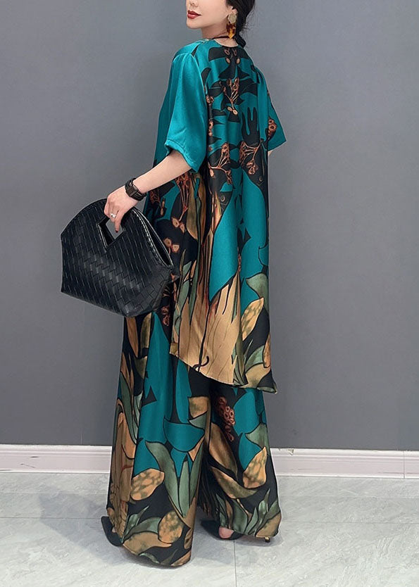 Unique Green Oversized Print Chiffon Women Sets 2 Pieces Summer LY1599 - fabuloryshop