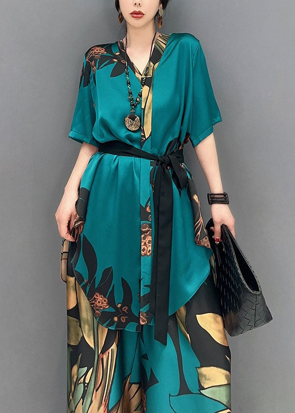 Unique Green Oversized Print Chiffon Women Sets 2 Pieces Summer LY1599 - fabuloryshop