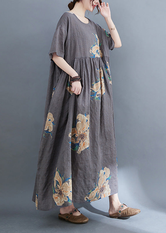 Unique Grey O-Neck Print Patchwork Robe Dresses Summer Ada Fashion