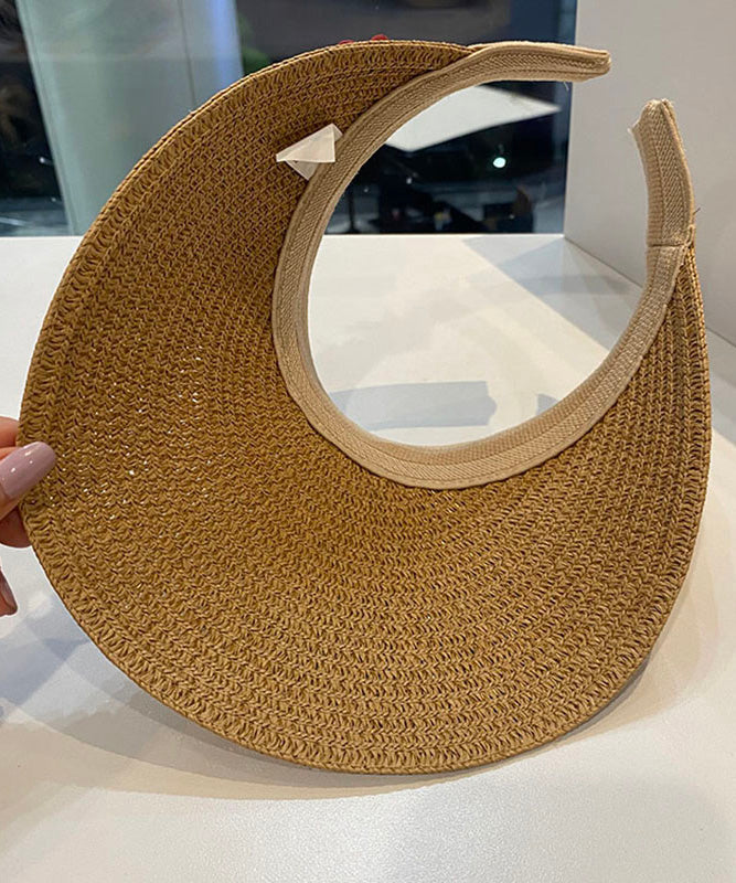 Unique Khaki Floral Straw Woven Floppy Sun Hat LY519 - fabuloryshop