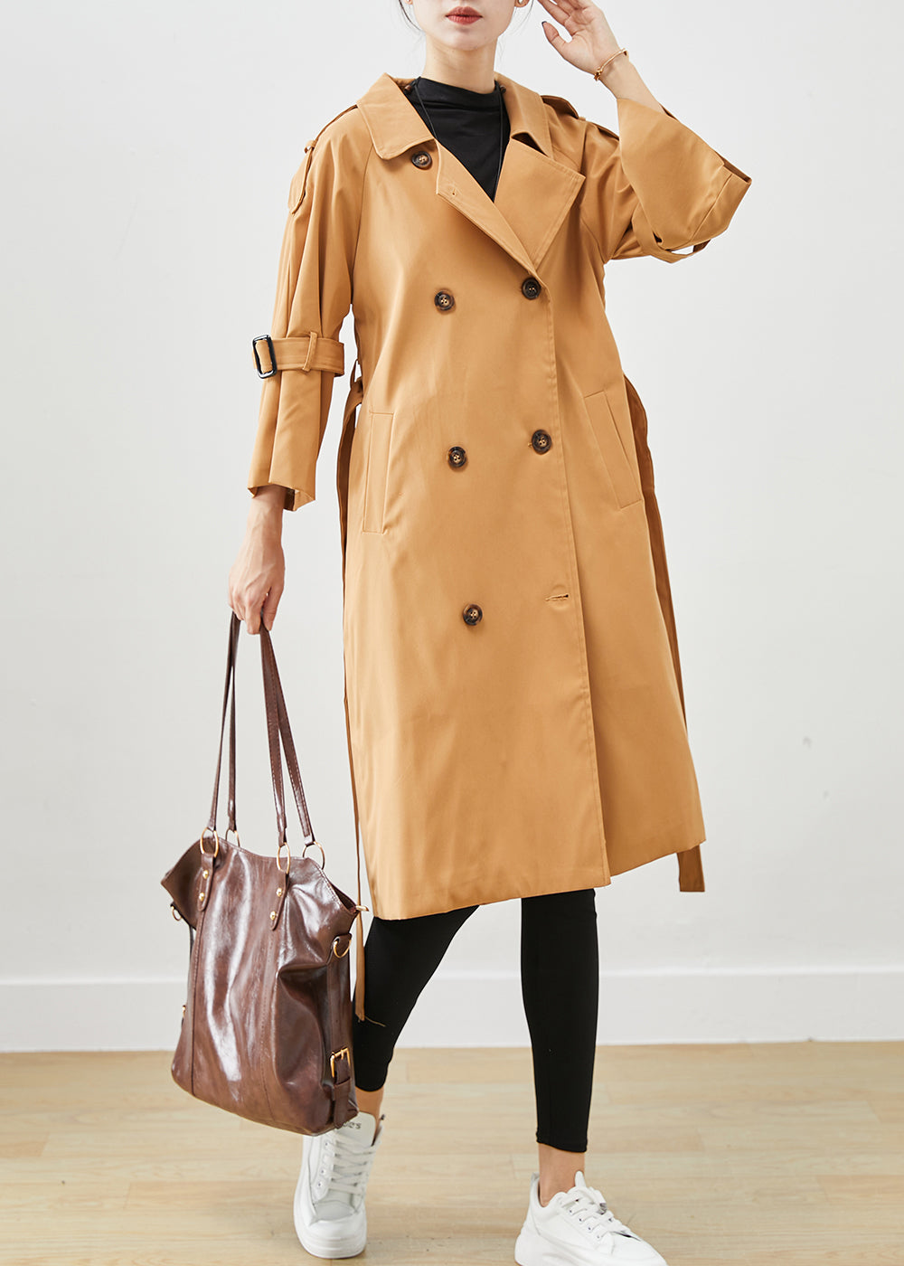 Unique Khaki Notched Double Breast Silm Fit Cotton Trench Coats Fall Ada Fashion