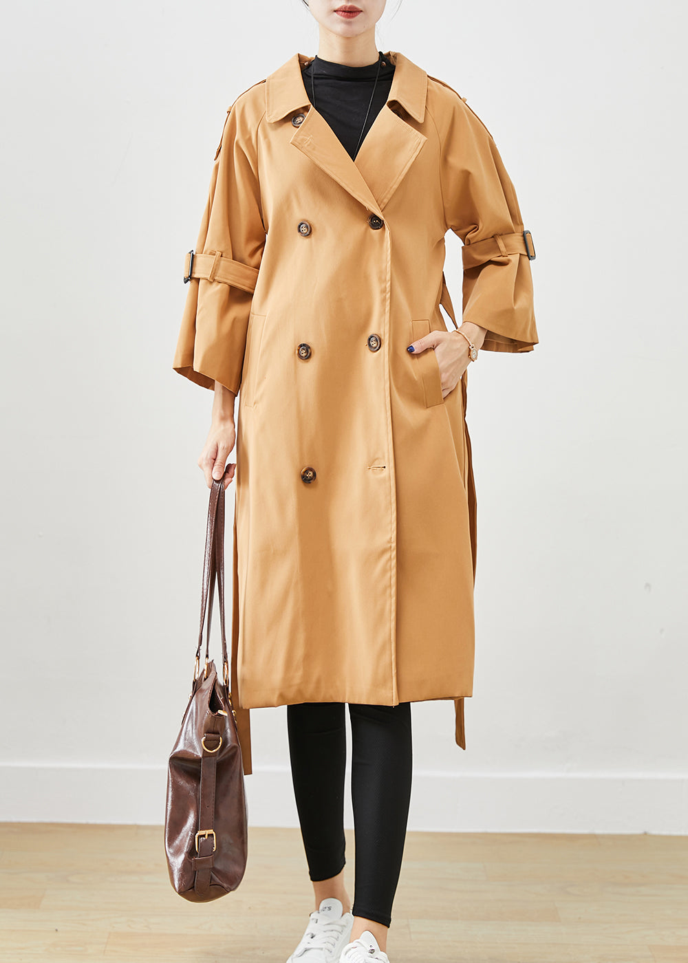 Unique Khaki Notched Double Breast Silm Fit Cotton Trench Coats Fall Ada Fashion