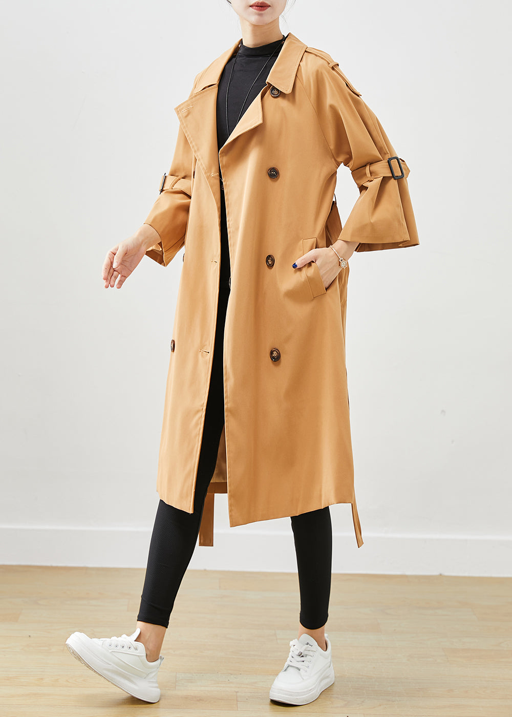 Unique Khaki Notched Double Breast Silm Fit Cotton Trench Coats Fall Ada Fashion