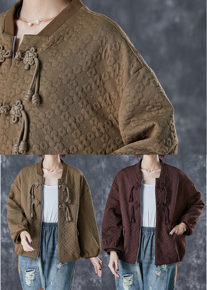 Unique Khaki Tasseled Jacquard Cotton Jacket Fall Ada Fashion