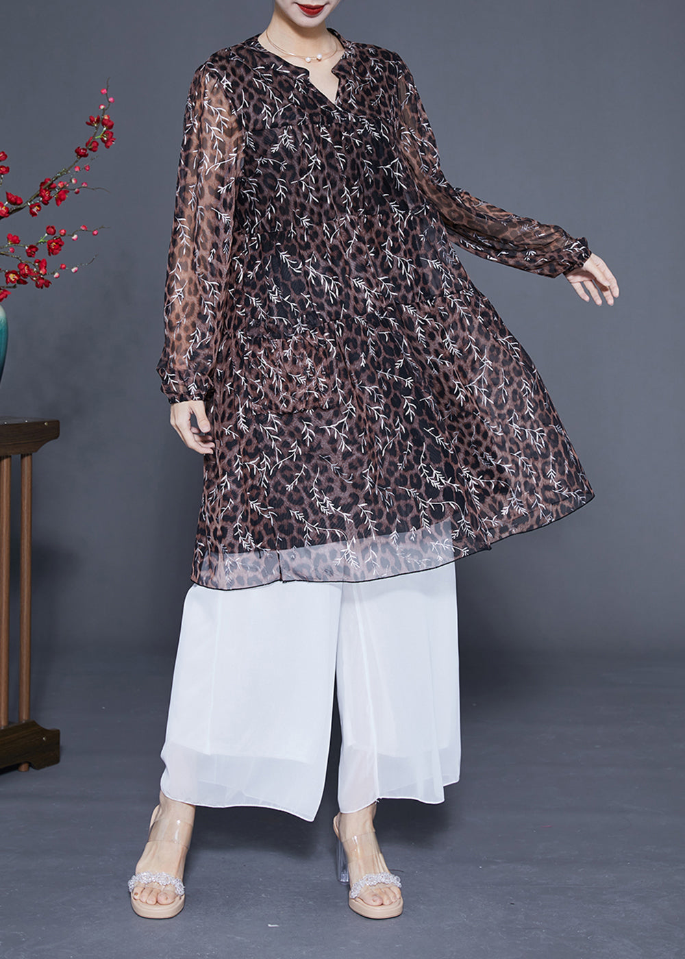 Unique Leopard Print Hollow Out Chiffon A Line Dress Summer LC0374 - fabuloryshop