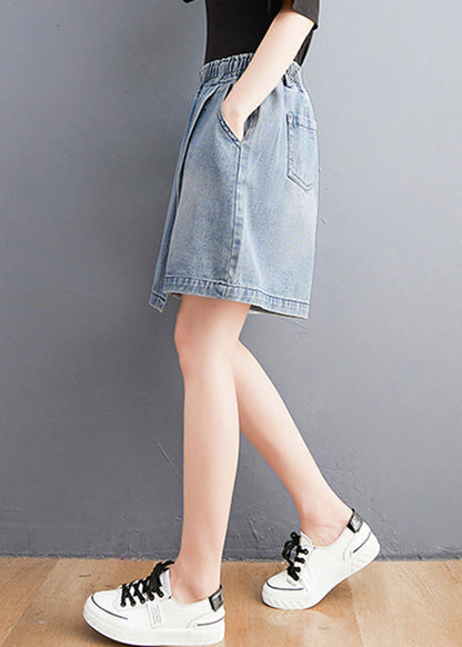 Unique Light Blue Patchwork Elastic Waist Denim Shorts Summer LY1288 - fabuloryshop