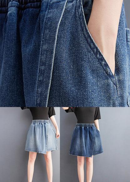 Unique Light Blue Patchwork Elastic Waist Denim Shorts Summer LY1288 - fabuloryshop