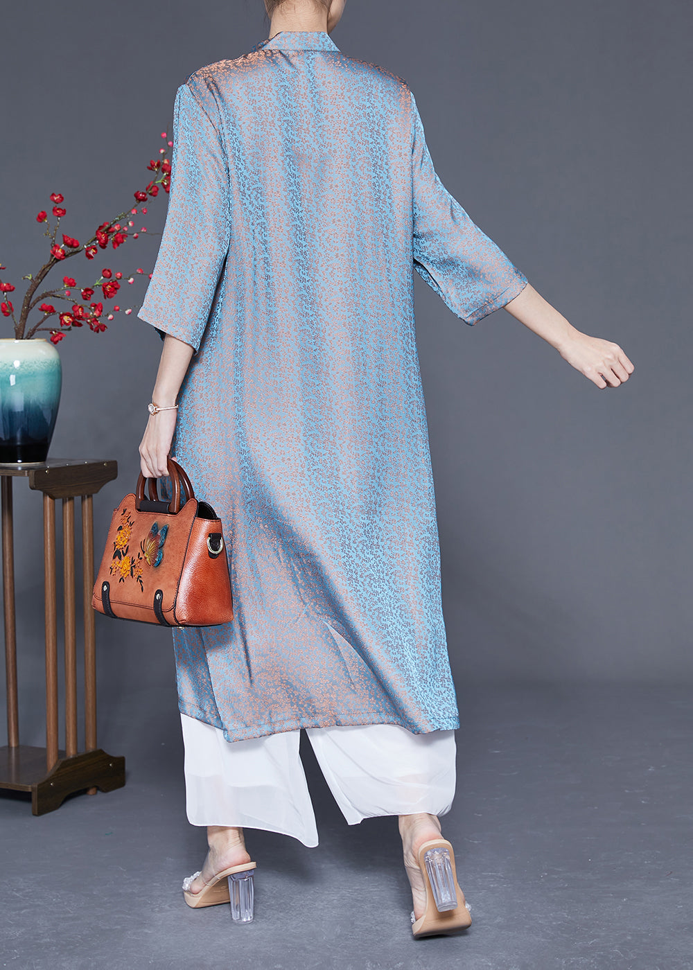 Unique Light Blue Stand Collar Tassel Gradient Color Silk Dresses Bracelet Sleeve LY1859 - fabuloryshop
