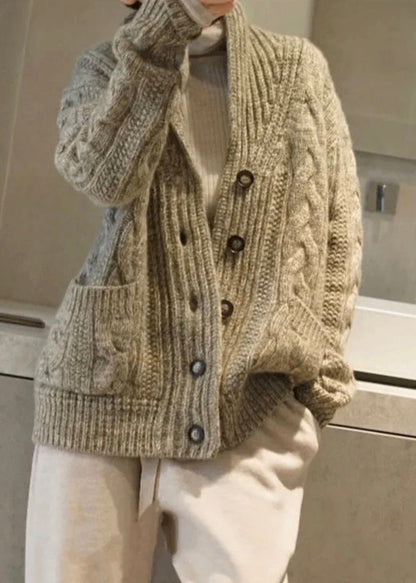 Unique Light Camel Button Pockets Patchwork Wool Knit Coats Fall Ada Fashion