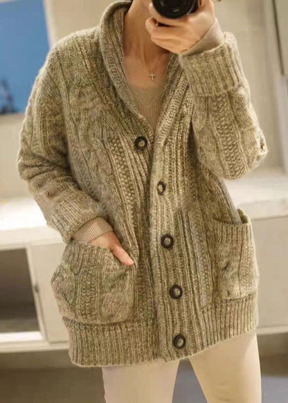 Unique Light Camel Button Pockets Patchwork Wool Knit Coats Fall Ada Fashion