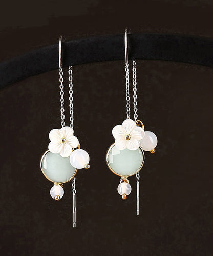 Unique Light Green Sterling Silver White Coloured Glaze Agate Shell Flower Drop Earrings LY2273 - fabuloryshop