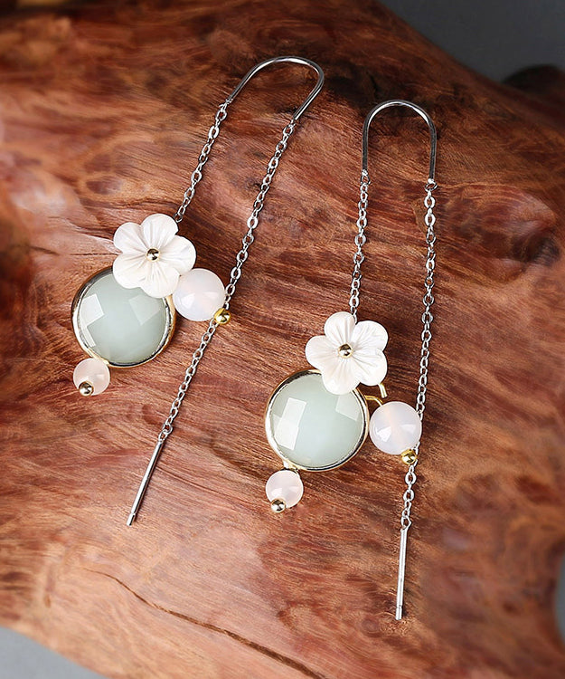 Unique Light Green Sterling Silver White Coloured Glaze Agate Shell Flower Drop Earrings LY2273 - fabuloryshop