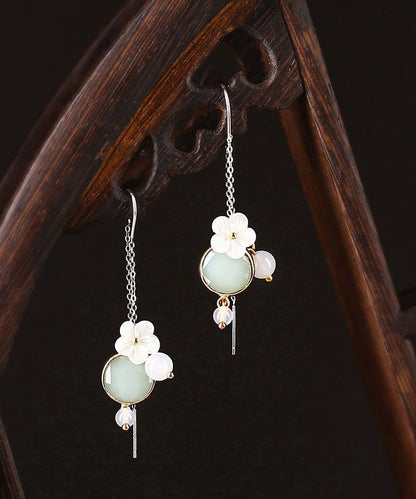 Unique Light Green Sterling Silver White Coloured Glaze Agate Shell Flower Drop Earrings LY2273 - fabuloryshop