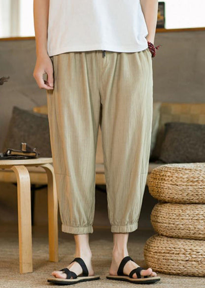 Unique Light Grey Elastic Waist Ice Silk Crop Pants Summer LY1951 - fabuloryshop