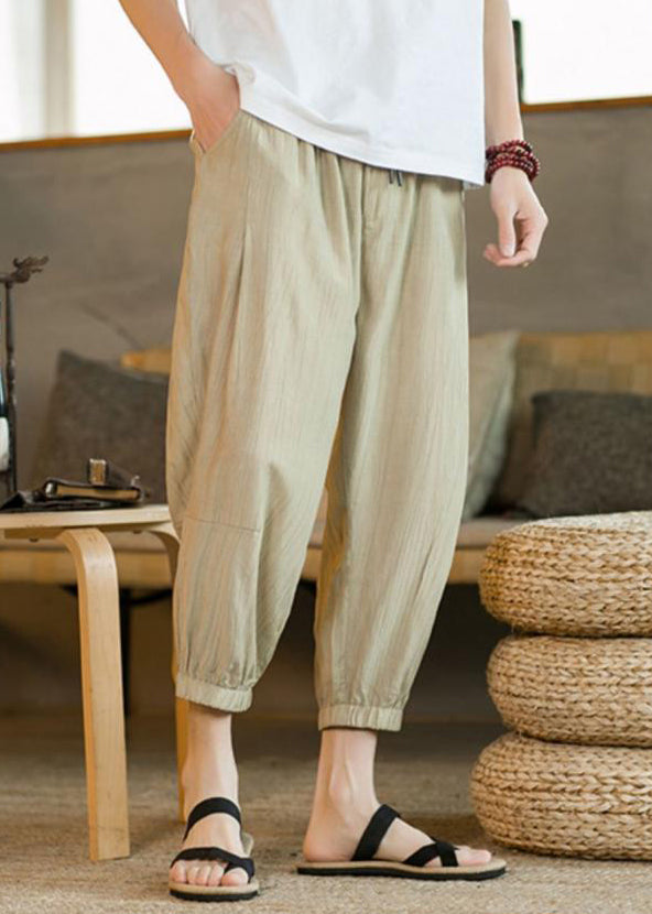 Unique Light Grey Elastic Waist Ice Silk Crop Pants Summer LY1951 - fabuloryshop