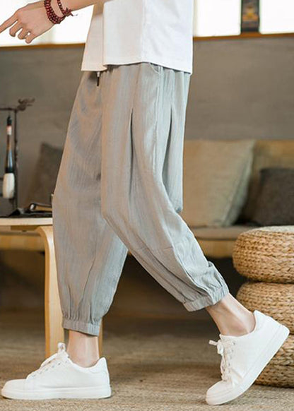 Unique Light Grey Elastic Waist Ice Silk Crop Pants Summer LY1951 - fabuloryshop