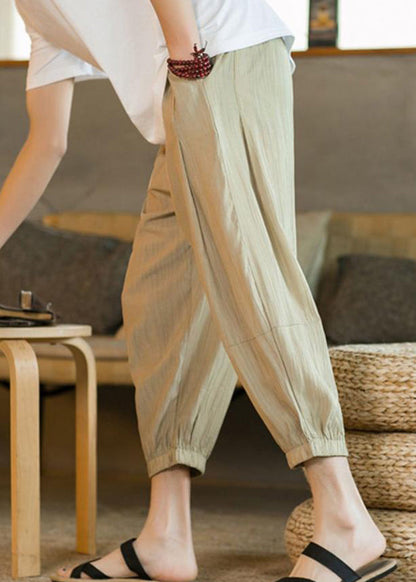 Unique Light Grey Elastic Waist Ice Silk Crop Pants Summer LY1951 - fabuloryshop