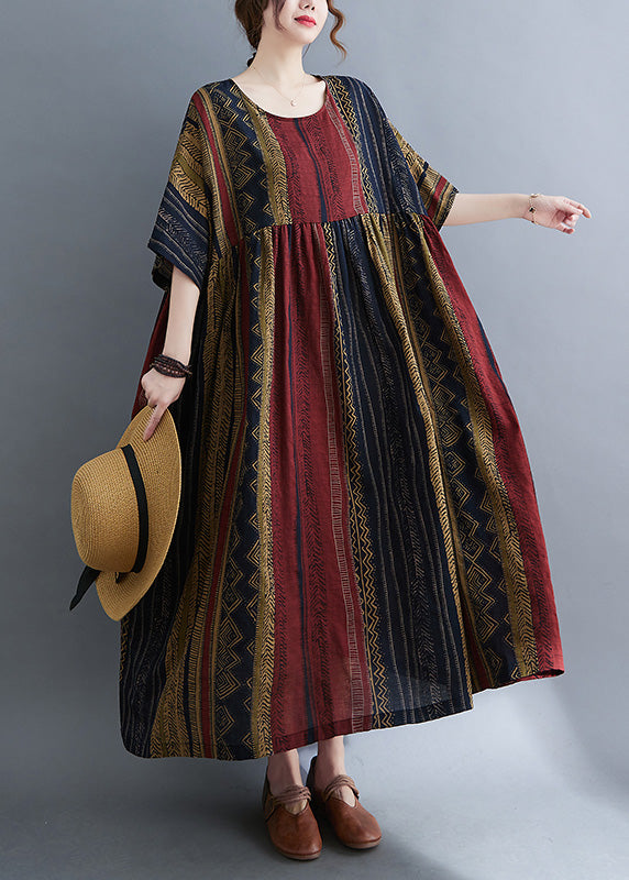 Unique Mulberry Striped Patchwork Wrinkled Maxi Dresses Summer LY6068 - fabuloryshop