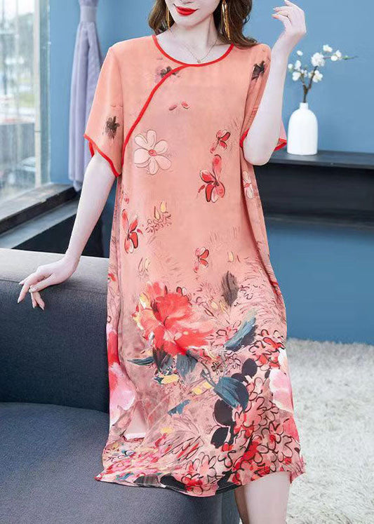 Unique Orange Floral Butterfly Print Patchwork Chiffon Dresses Summer Ada Fashion