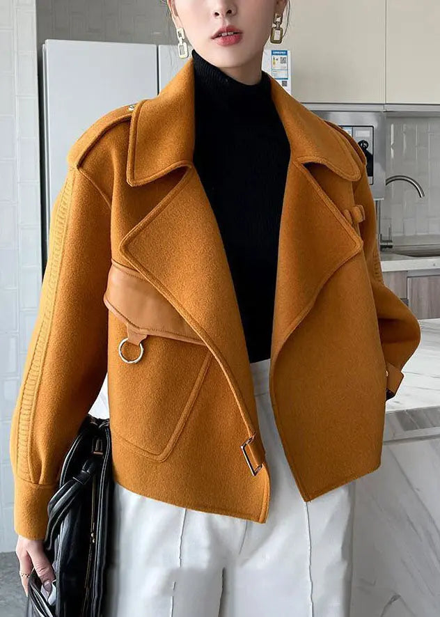 Unique Orange Peter Pan Collar Patchwork Wool Blend Coat Fall Ada Fashion