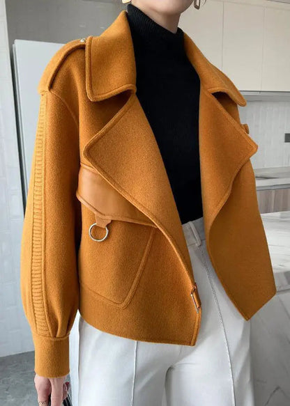 Unique Orange Peter Pan Collar Patchwork Wool Blend Coat Fall Ada Fashion