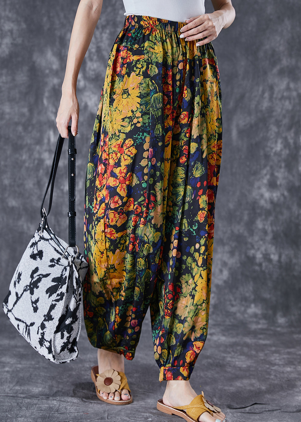 Unique Oversized Print Linen Silk Harem Pants Summer Ada Fashion