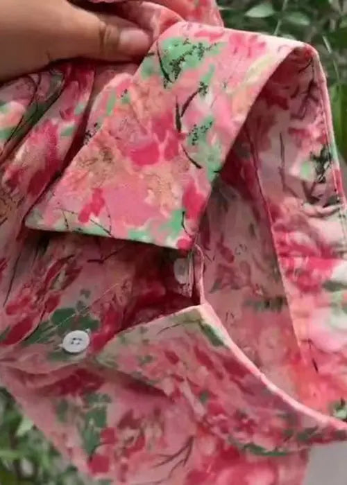 Unique Pink Peter Pan Collar Print Patchwork Cotton Blouses Fall Ada Fashion
