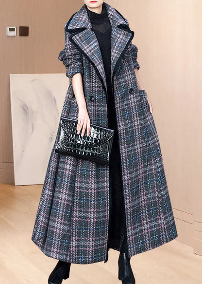 Unique Pink Plaid Peter Pan Collar Pockets Patchwork Woolen Coats Winter Ada Fashion