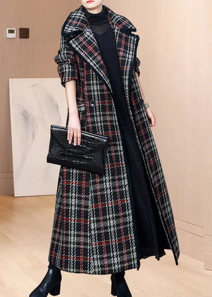 Unique Pink Plaid Peter Pan Collar Pockets Patchwork Woolen Coats Winter Ada Fashion