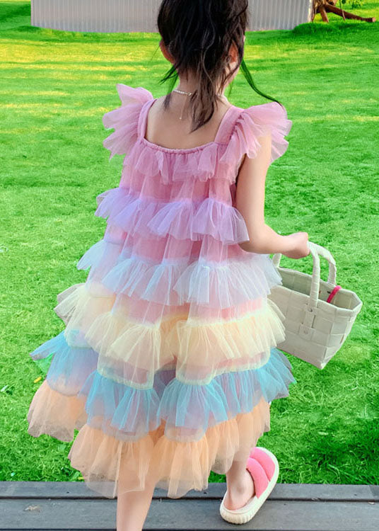 Unique Pink Ruffled Layered Patchwork Tulle Baby Girls Dress Sleeveless LY6470 Ada Fashion