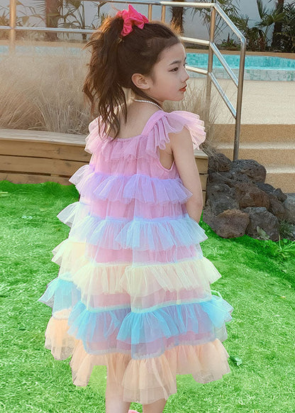 Unique Pink Ruffled Layered Patchwork Tulle Baby Girls Dress Sleeveless LY6470 Ada Fashion