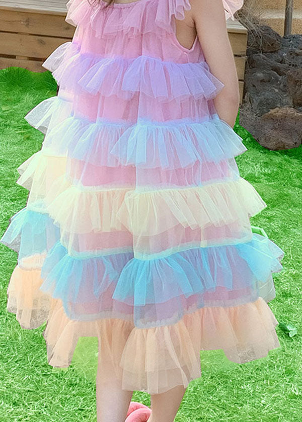 Unique Pink Ruffled Layered Patchwork Tulle Baby Girls Dress Sleeveless LY6470 Ada Fashion