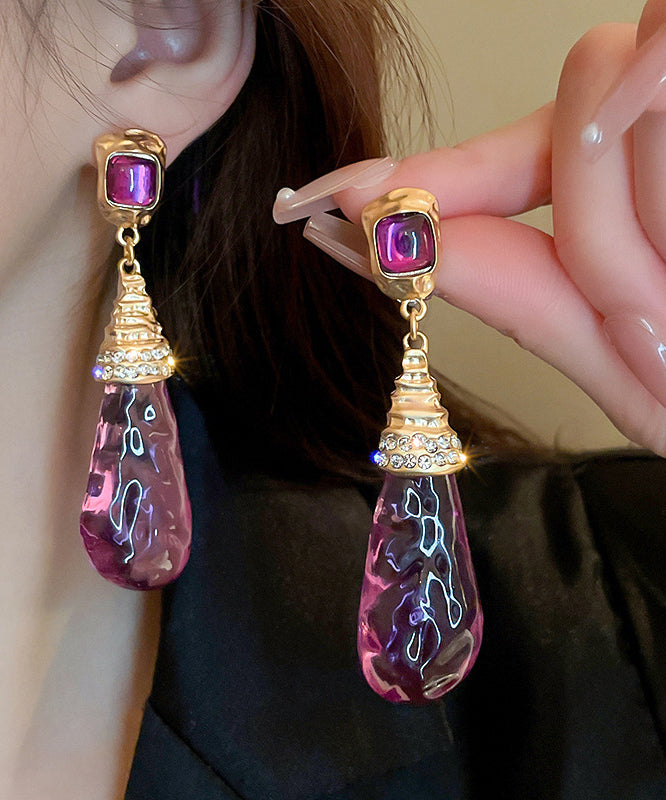 Unique Purple Alloy Zircon Resin Watch Drip Drop Earrings LY9174 Ada Fashion