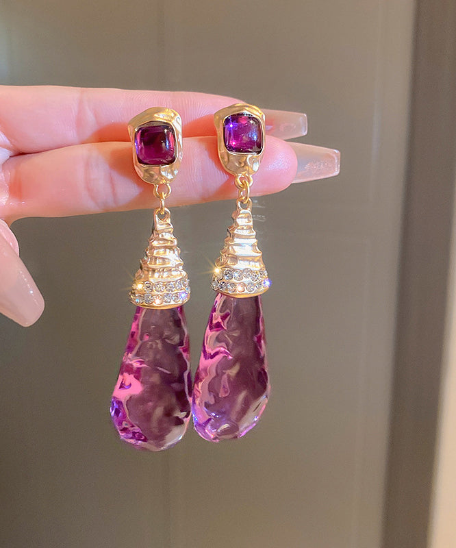 Unique Purple Alloy Zircon Resin Watch Drip Drop Earrings LY9174 Ada Fashion