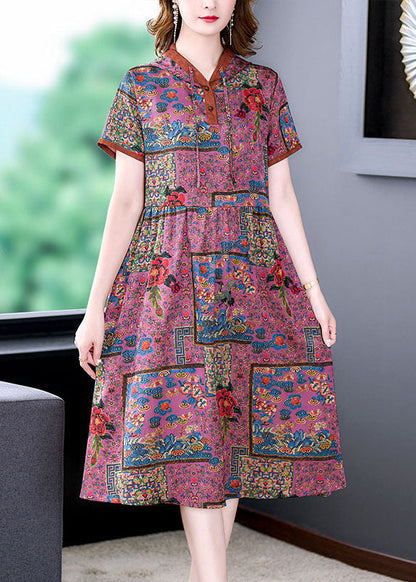 Unique Purple Hooded Print Wrinkled Patchwork Silk Dress Summer LY5992 LY5993 LY5994 Ada Fashion