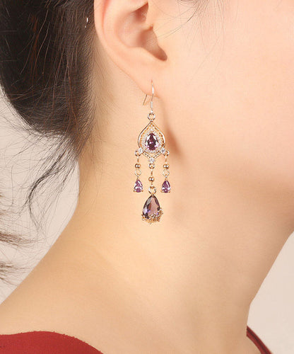 Unique Purple Sterling Silver Zircon Tassel Drop Earrings LY2305 - fabuloryshop