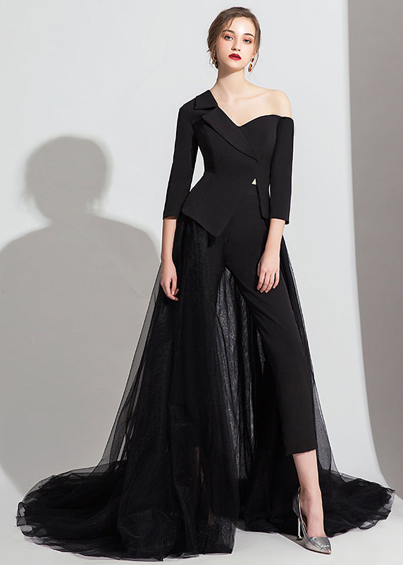 Unique Red Asymmetric Off Shoulder Design Tulle Patchwork Set Autumn Ada Fashion