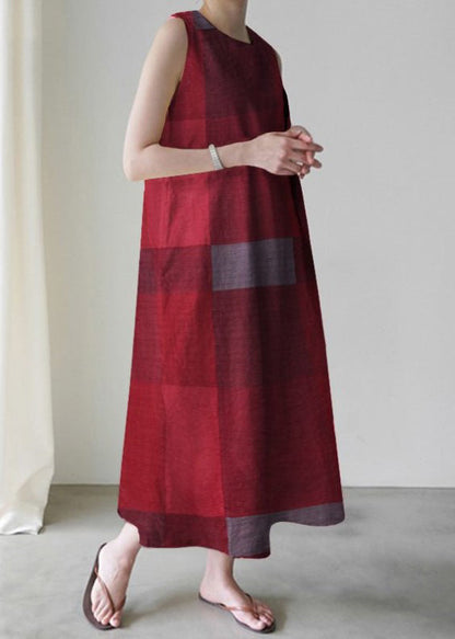 Unique Red O-Neck Plaid Maxi Dress Sleeveless LC0005 - fabuloryshop