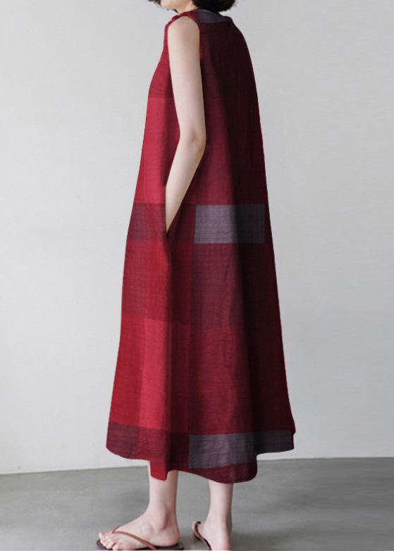 Unique Red O-Neck Plaid Maxi Dress Sleeveless LC0005 - fabuloryshop